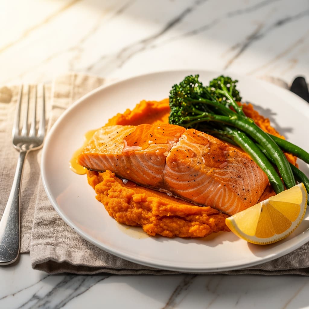 Baked Salmon with Sweet Potato Mash