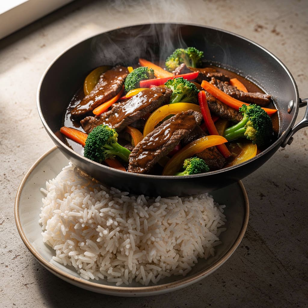Beef and Vegetable Stir Fry with Rice