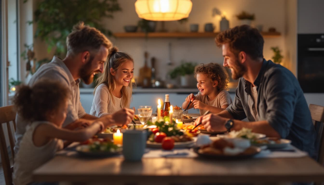 Family eating a home-cooked dinner together